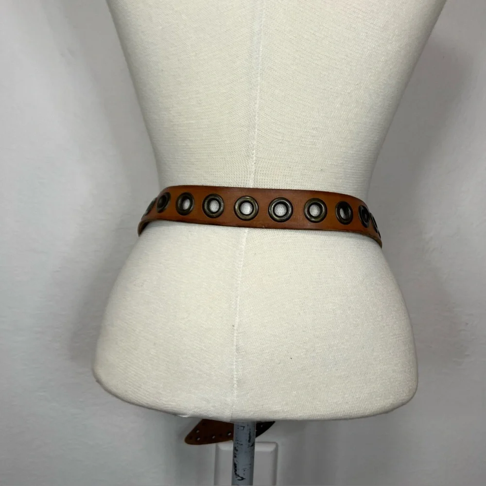 GAP Wide Tan Leather Studded Waist Belt with Crystal Accents
